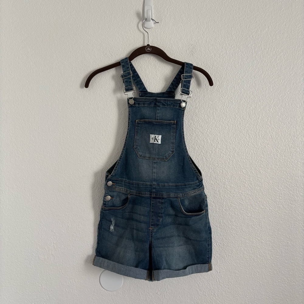 Calvin Klein Jeans Girls Size Medium (8/10) Blue Denim Stretch Shortall Overalls